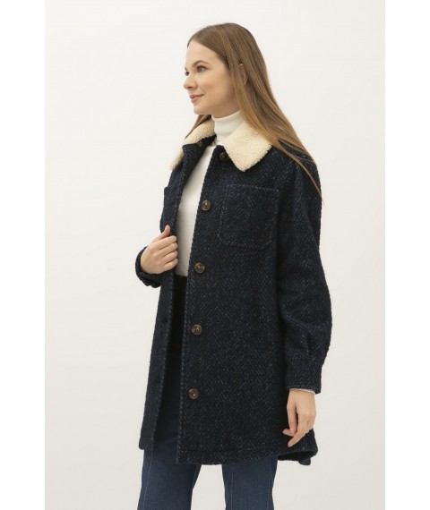 Коротке жіноче пальто з вовною синє Париж 5