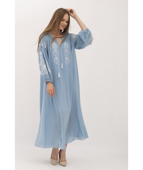 Шифонова сукня максі з вишивкою блакитна Арсіні 11