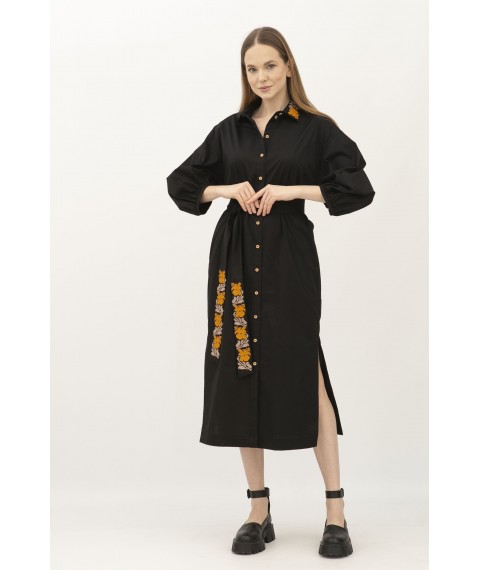 Чорна сукня сорочкового типу з вишивкою Рішет