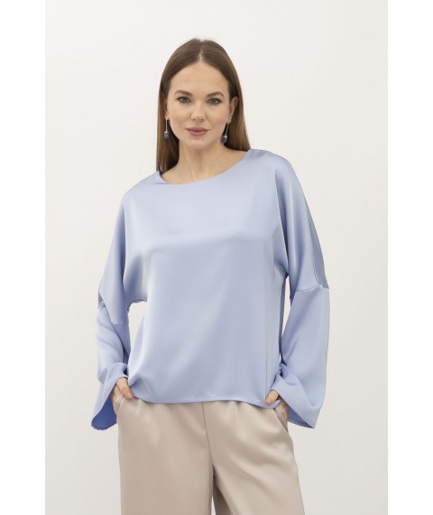 Жіноча блуза блакитного кольору вільного силуету з сатину Нісса
