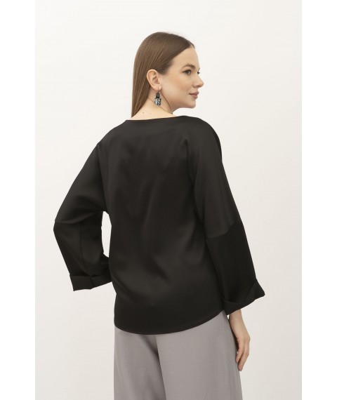 Жіноча блуза чорного кольору вільного силуету з сатину Нісса 02