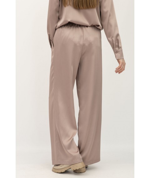 Костюм з сатину блуза та штани бежевого кольору Маніла 02