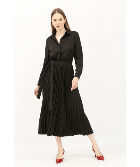 Сукня чорного кольору зі спідницею гофре довжини міді Манід 405