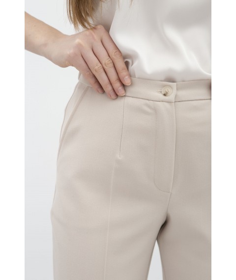 Бежеві жіночі класичні брюки зі шліцею Пафос 14