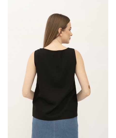 Блуза жіноча лляна чорна без рукав Пулін 1
