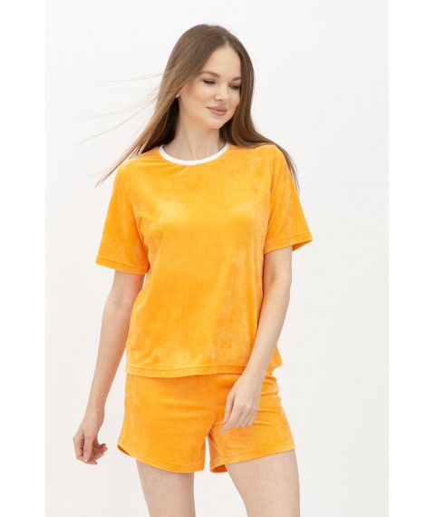 Велюровий костюм футболка та шорти оранжевого кольору Джумі