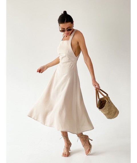 Льняное платье с открытой спинкой (052)