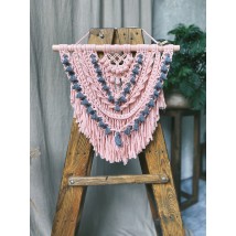 Pink-gray wall panel in the macrame technique