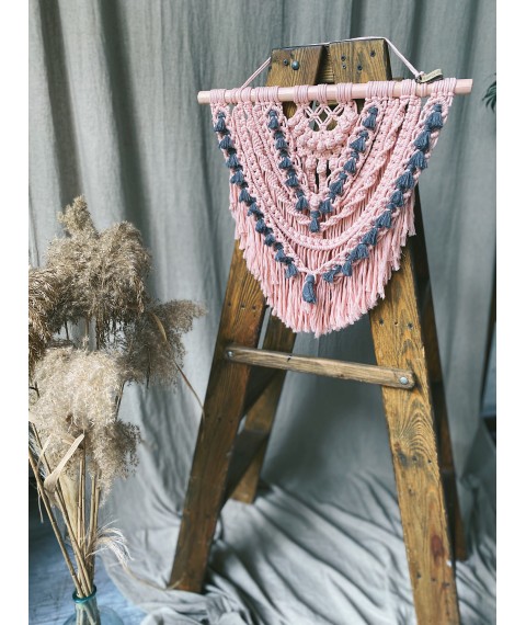 Pink-gray wall panel in the macrame technique