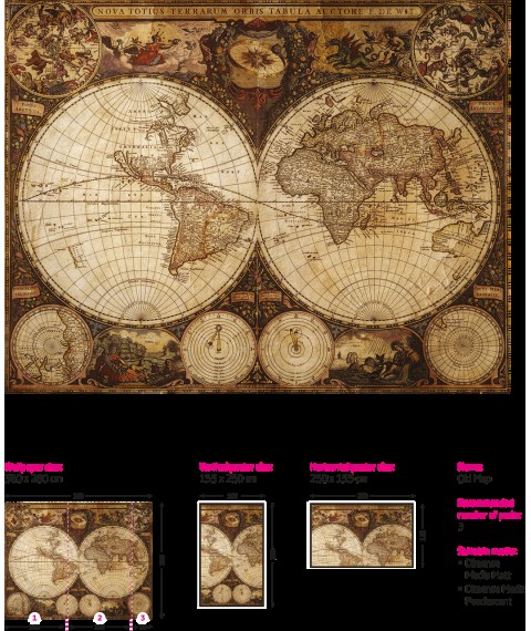 3D Relief map of the world from the time of Columbus 155 cm x 250 cm