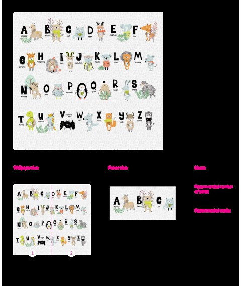 English Alphabet of a panel for a children's design Abetka Funky ABC 306 cm x 280 cm