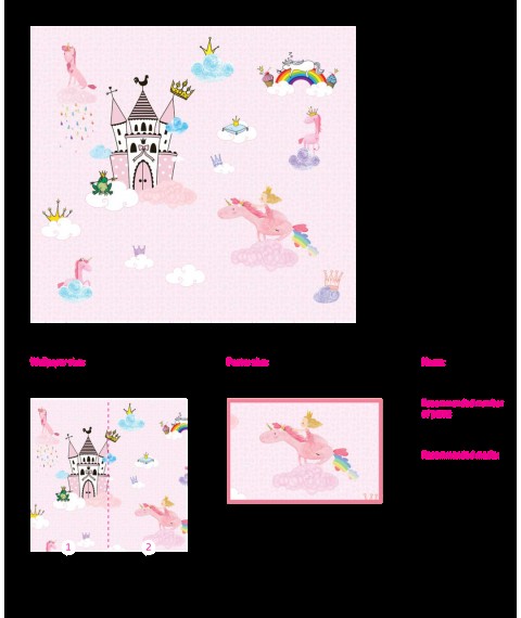 Disney princesses design panel for girls in the nursery Princess Castle 150 cm x 100 cm