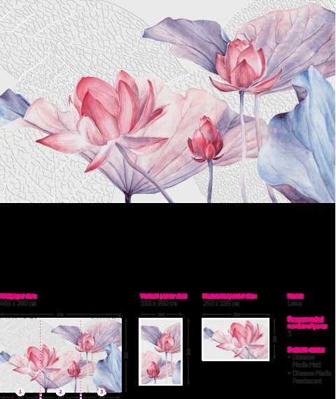 Designer panel for the bedroom, guest room Lotus flowers 465 cm x 280 cm