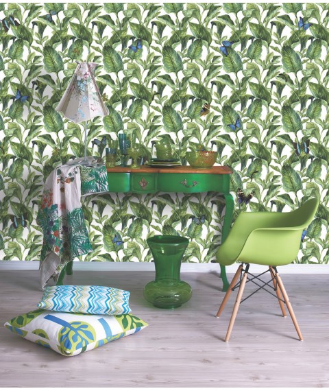 Дизайнерское панно в комнату отдыха, приемную Green Leaves Dimense print 155 см х 250 см