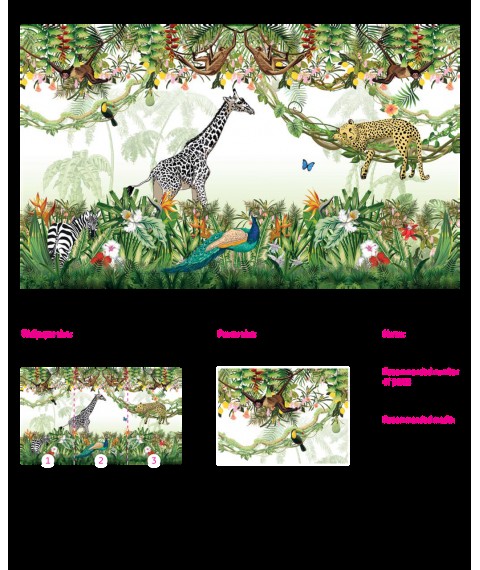 Design panel for the children's room Jungle 150 cm x 110 cm