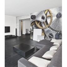 Дизайнерское панно Hi Tech Clockwork в интерьере гостиной 250 см х 155 см