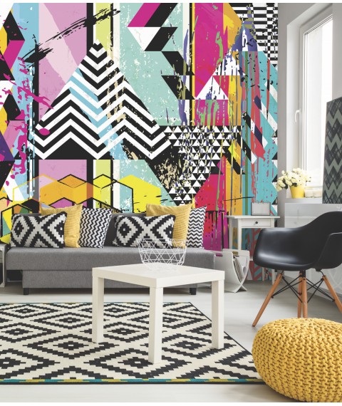 Wallpaper pop art in the living room design Abstract Geometry Abstract Geometry Dimense 465 cm x 280 cm Leather