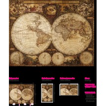 Древняя карта мира по странам дизайнерская фотообои 3D рельефные "Каравелла Колумба" 200 см х 155 см