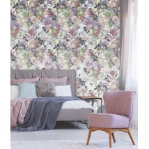 Non-woven tapestries in the bedroom Quiet retro style Pastel flowers in Retro style 310 cm x 280 cm Leather