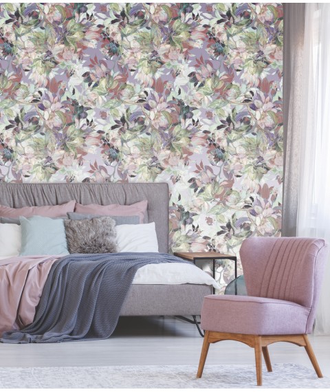 Non-woven tapestries in the bedroom Quiet retro style Pastel flowers in Retro style 310 cm x 280 cm Leather