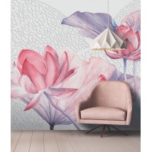 Non-woven wallpaper on the wall in the bedroom, designer Lotus flower Lotus flowers 250 cm x 155 cm