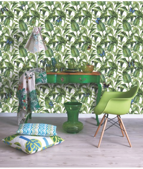 Wallpaper on the wall non-woven house plants Green leaf designer Green Leaves 150 cm x 150 cm