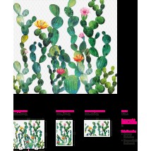 Non-woven wallpaper textured design on the wall in the living room Cactus drawing Cactus 250 cm x 155 cm