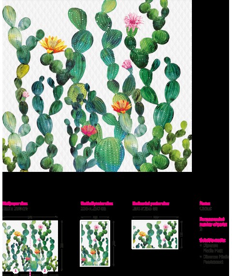 Art photo wallpaper on the wall in the living room designer Cactus drawings Cactus 150 cm x 150 cm