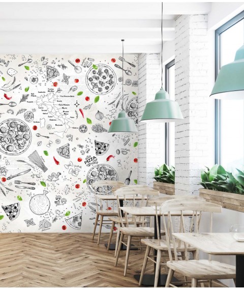 Vliestapeten in einem Pizzeria-Restaurant-Caf?-Designer Pizzeria Dimense Druck 500 cm x 400 cm Leder