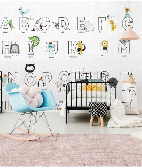 Design photo wallpaper for the nursery Animals Alphabet Animal ABC 306 cm x 280 cm Leather