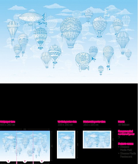 Дизайнерские фотообои 3Д в детскую комнату Воздушные шары и Аэростаты 155 см х 250 см