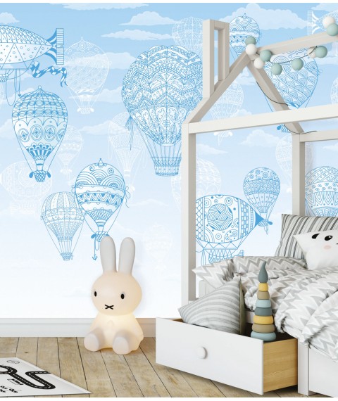 Embossed with 3D children's photo wallpaper in the nursery Airships and Balloons 250 cm x 155 cm