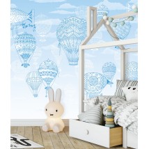 Non-woven wallpaper for the nursery with relief with 3D Aerostats and balloons 150 cm x 100 cm