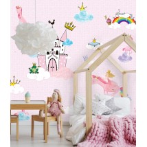Nursery wall mural for girls with 3D Princesses Princess Castle 150 cm x 250 cm
