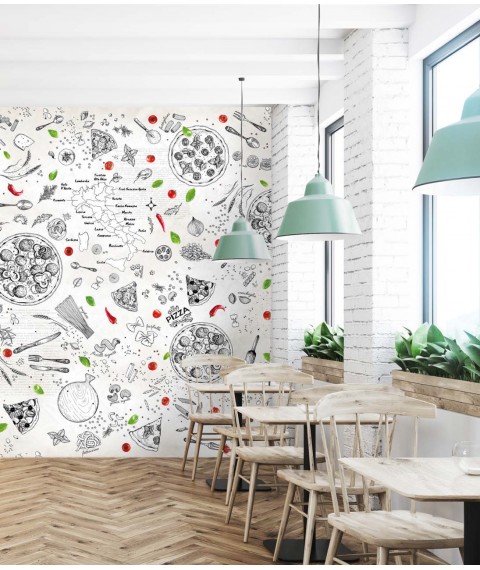 Embossed 3D photo wallpaper for a pizzeria, restaurant, cafe Pizza Pizzeria 250 cm x 330 cm