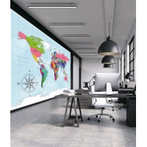 World map wallpaper on the wall in the office of the head 150 cm x 100 cm