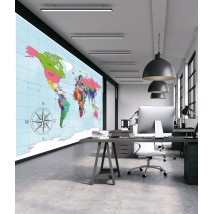Обои карта мира с 3Д и рельефом в офис, кабинет на стену Dimense print 465 см х 280 см Leather
