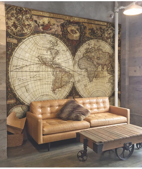 3D relief world map from the time of Columbus 150 cm x 116 cm