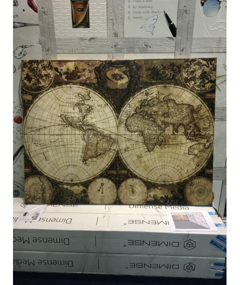 Embossed 3D world map from the time of Columbus 200 cm x 155 cm