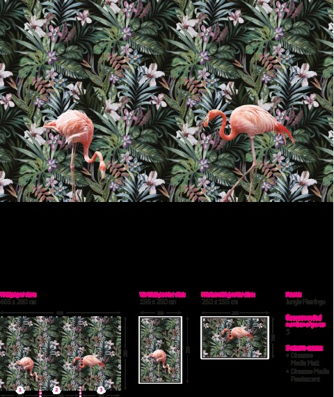 Panel on the wall in the nursery design Flamingo in the Jungle Jungle Flamingo 400 cm x 290 cm