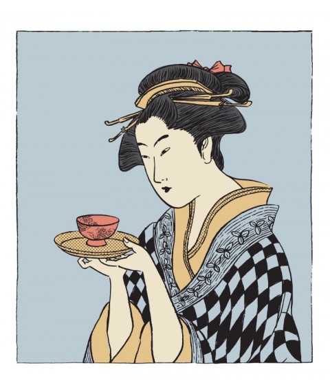 Print paintings canvas portrait of a Japanese girl (tea ceremony) drawing by numbers No. 14 90 cm x 100 cm