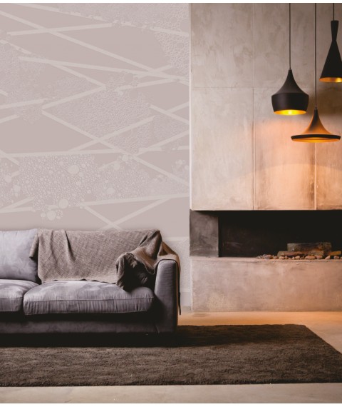 Wallpaper paintable hall with fireplace Bubbles structure 465 cm x 280 cm