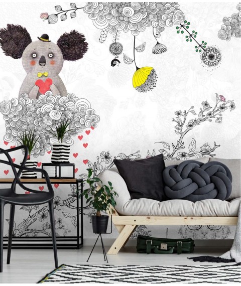 Non-woven wallpaper for the nursery with relief Friends animals Friends Dimense print 306 cm x 280 cm