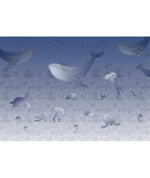 Детское панно дизайнерское экзотические животные морских глубин Sea Life 400 см х 280 см