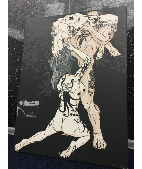 Poster-Stil Nude-erotisches Trio-Design gepr?gt 70 cm x 90 cm