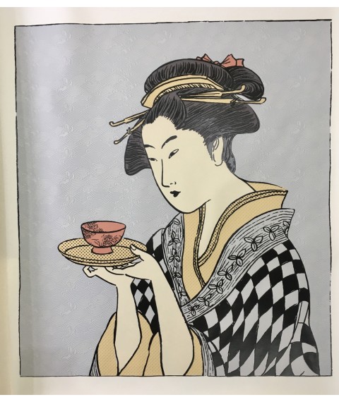 Печать картин холст портрет японской девушки (чайная церемония) рисунок по номерам№14 90 см х 100 см