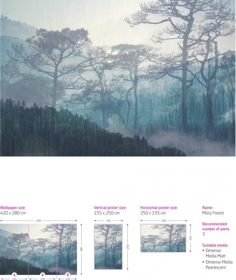 Эко шпалери Ліс в спальню Містичний ліс природа дизайнерські Misty Forest Dimense print 375 см х 270 см