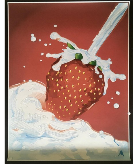Постер клубника сливки cream & strawberry дизайнерский рельефный 70 см х 90 см