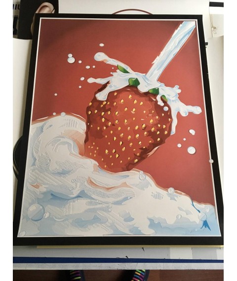 Постер клубника сливки cream & strawberry дизайнерский рельефный 70 см х 90 см