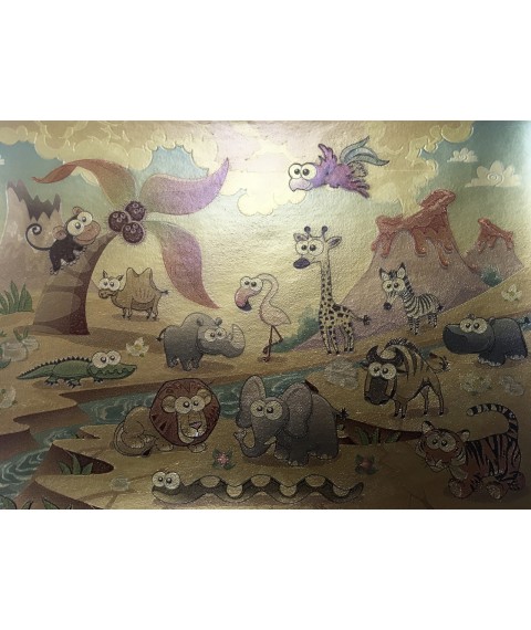 Wallpaper in the nursery Gold Dimense funny animals of Africa print 310 cm x 280 cm